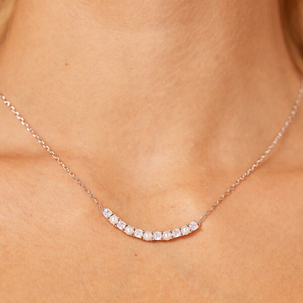 Něžný stříbrný náhrdelník se zirkony a perlami Infinite White Fancy FIW171