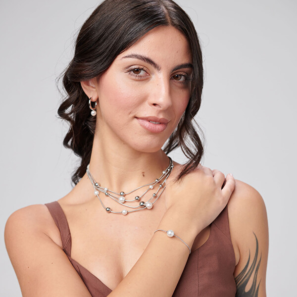 Půvabné ocelové kruhy se syntetickou perlou Perfect BPC62