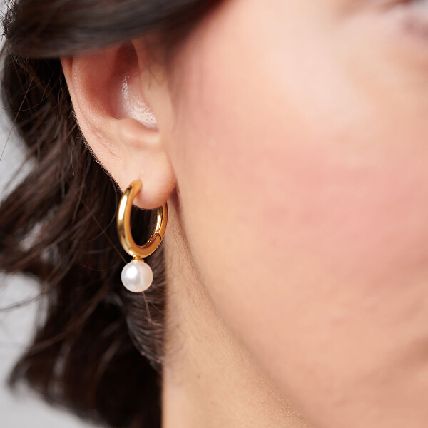 Půvabné pozlacené kruhy se syntetickou perlou Perfect BPC63