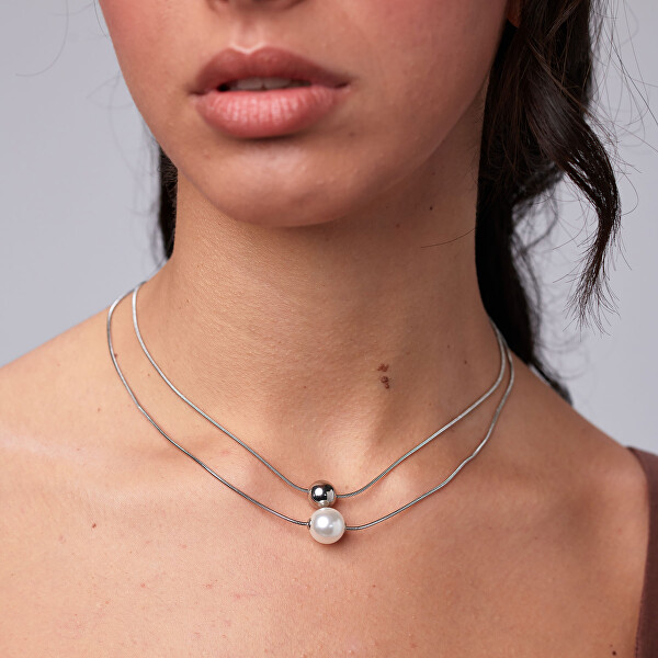Půvabný dvojitý náhrdelník s umělou perlou Perfect BPC46