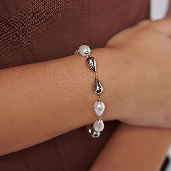 Půvabný ocelový náramek se syntetickými perlami Perfect BPC72