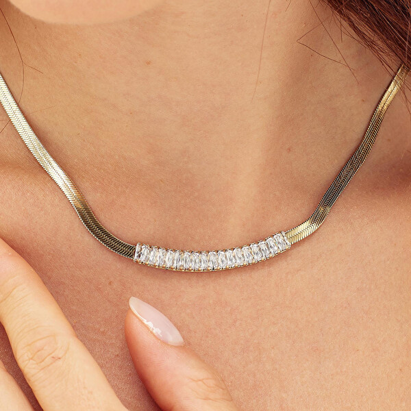 Pôvabný pozlátený náhrdelník s čírymi zirkónmi Desideri BEIN017