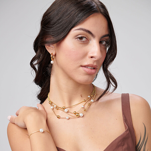 Půvabný pozlacený náramek se syntetickou perlou Perfect BPC53