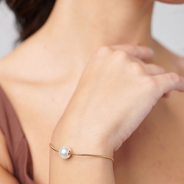 Půvabný pozlacený náramek se syntetickou perlou Perfect BPC53