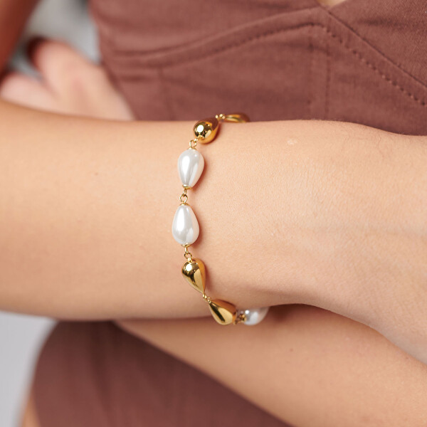 Půvabný pozlacený náramek se syntetickými perlami Perfect BPC73