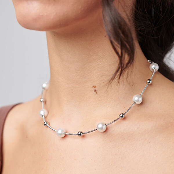 Slušivý ocelový náhrdelník s perličkami Perfect BPC48
