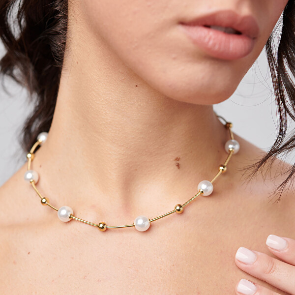 Slušivý pozlacený náhrdelník s perličkami Perfect BPC49