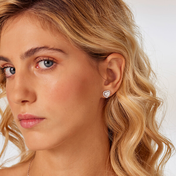 Stříbrné srdíčkové náušnice Fancy Infinite White FIW165