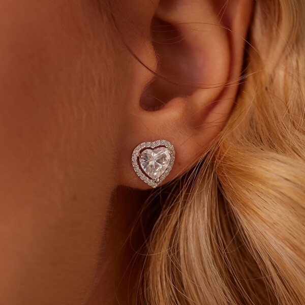 Stříbrné srdíčkové náušnice Fancy Infinite White FIW165