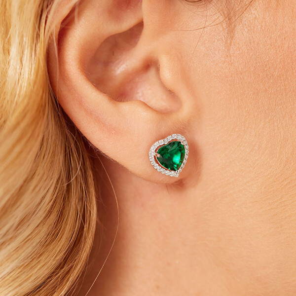 Stříbrné srdíčkové náušnice Fancy Life Green FLG146