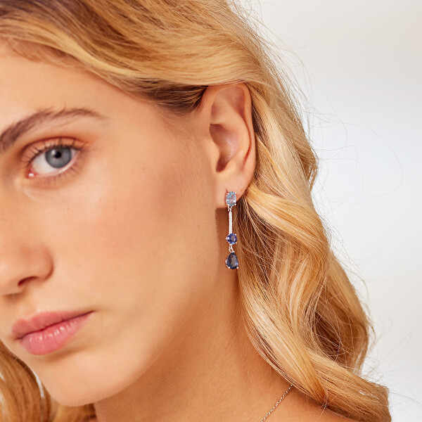 Stříbrné visací náušnice s modrými zirkony Freedom Blue Fancy FFB133