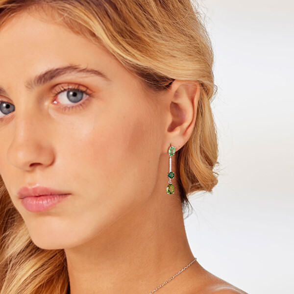 Stříbrné visací náušnice se zelenými zirkony Freedom Life Green FLG152