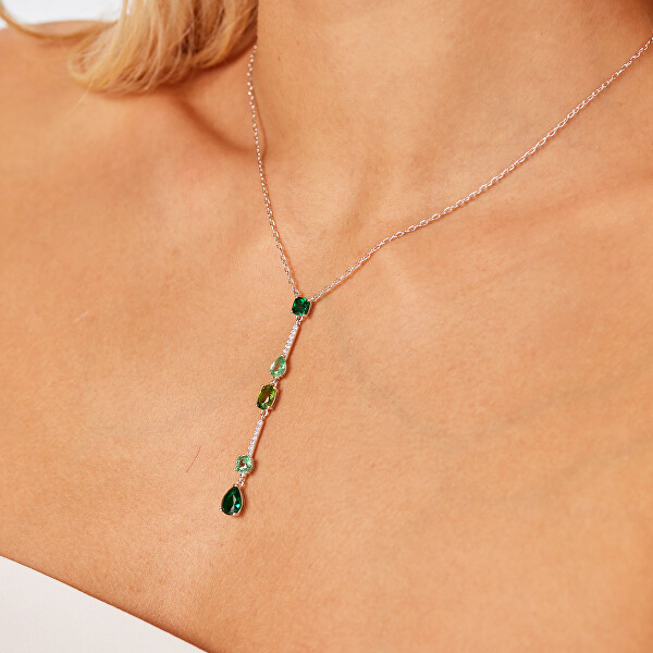 Stříbrný náhrdelník se zelenými kubickými zirkony Life Green FLG150