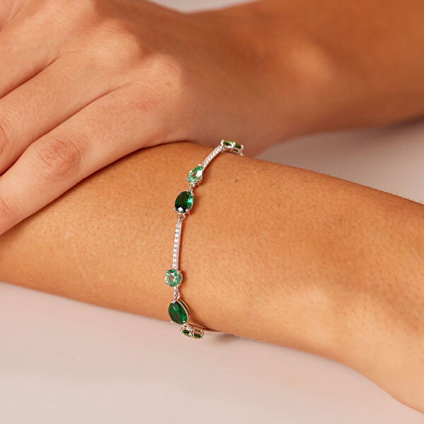 Stříbrný náramek se zelenými kubickými zirkony Fancy Life Green FLG151