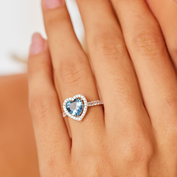 Stříbrný srdíčkový prsten s kubickými zirkony Fancy Cloud Light Blue FCL128