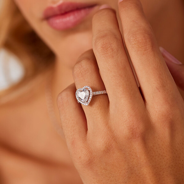 Stříbrný srdíčkový prsten s kubickými zirkony Fancy Infinite White FIW166