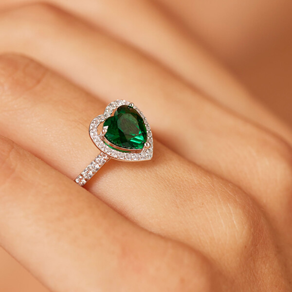 Stříbrný srdíčkový prsten s kubickými zirkony Fancy Life Green FLG147