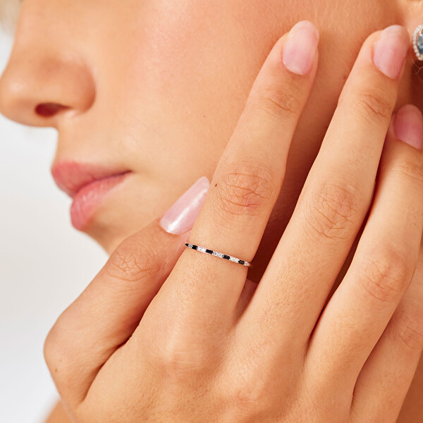 Stylový stříbrný prsten se zirkony Fancy Mystery Black FMB128