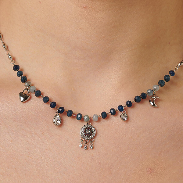 Trendy oceľový náhrdelník s korálkami a príveskami Chakra BHKN082