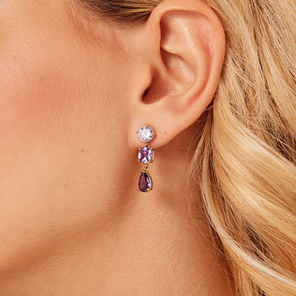 Třpytivé visací náušnice s fialovými zirkony Dreaming BIG23