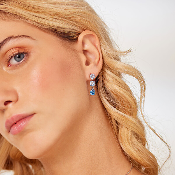 Třpytivé visací náušnice s modrými zirkony Dreaming BIG22