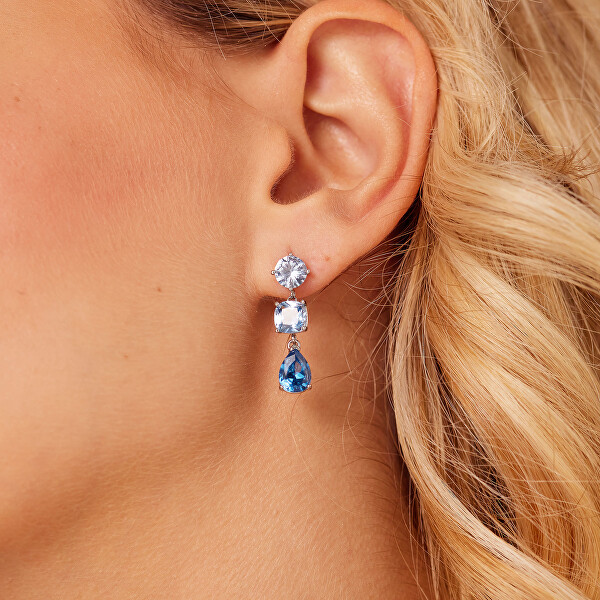 Třpytivé visací náušnice s modrými zirkony Dreaming BIG22