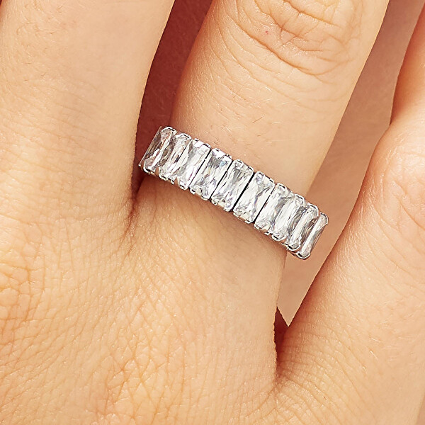 Třpytivý ocelový prsten se zirkony Desideri BEIA001