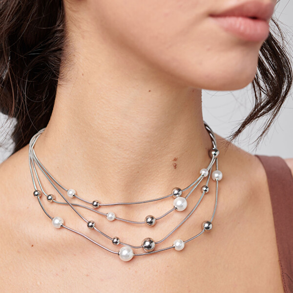 Vícevrstvý ocelový náhrdelník s perličkami Perfect BPC50