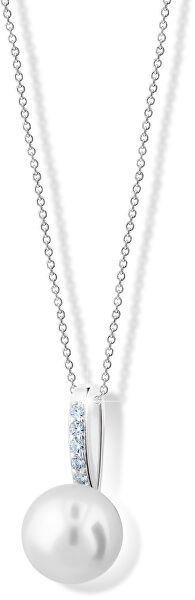 Pandantiv exclusiv din aur alb cu perle reale și zirconii Z6309-3166-40-10-X-2