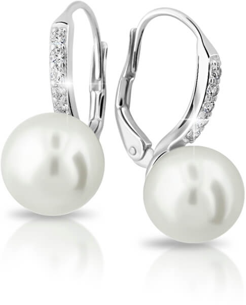 Orecchini lussuosi in oro bianco con perle vere e zirconi Z6432-3122-50-10-X-2
