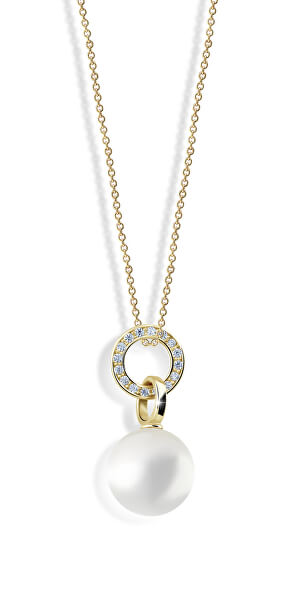 Pôvabný perlový prívesok zo žltého zlata so zirkónmi Z6303-3123-40-X-1