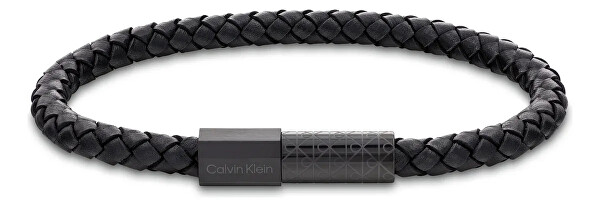 Černý kožený náramek Industrial Facets 35100088