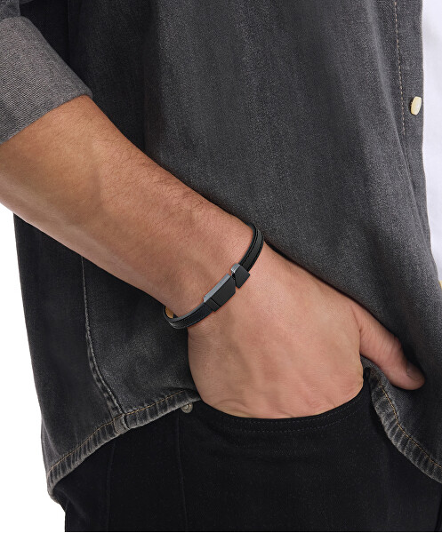 Bracciale di design in pelle nera da uomo Electric 35100004