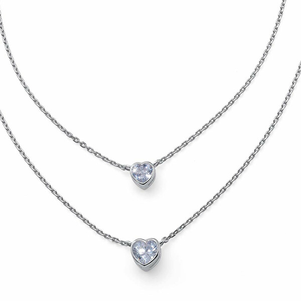 Dvojitý strieborný náhrdelník Srdce s kryštálmi 30527.S