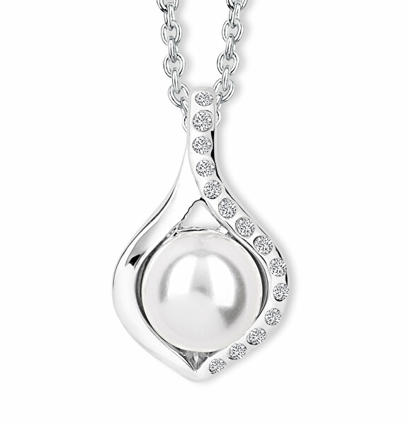 Elegantný náhrdelník s perlou a kryštálmi Dahlia 30184.WHI.R