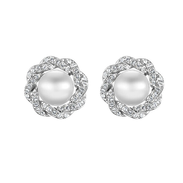 Luxusní náušnice s krystaly a perlou Rich pearl 42310.R
