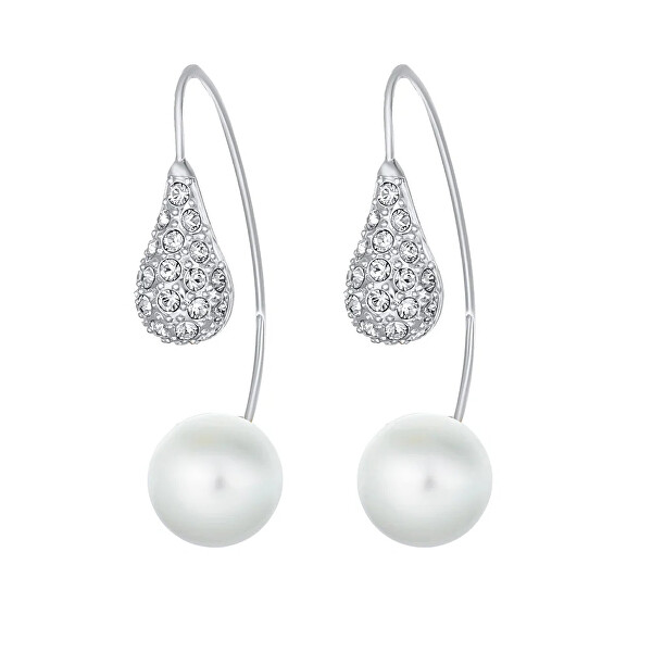 Moderní náušnice s krystaly Swarovski a perlou LuxePearl 42369.R