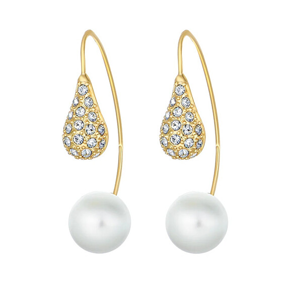 Moderní náušnice s krystaly Swarovski a perlou LuxePearl 42369.G