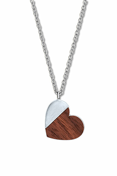 Romantický oceľový náhrdelník Wooden Heart 30450.W1.E