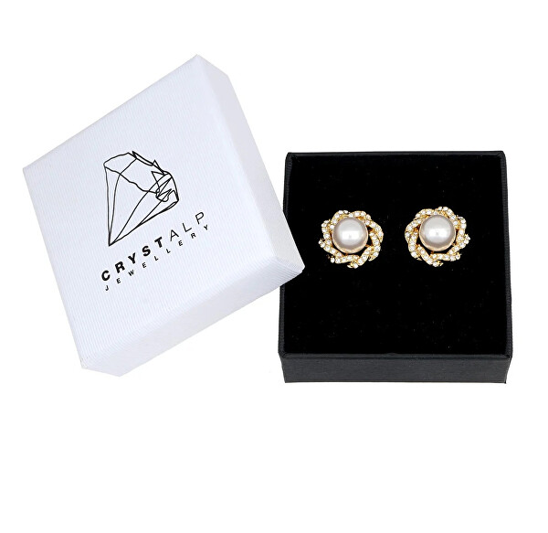 Luxusní náušnice s krystaly a perlou Rich pearl 42310.R