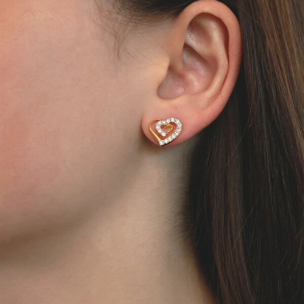 Nadčasové pozlacené náušnice se Swarovski krystaly Solitare 42113.G