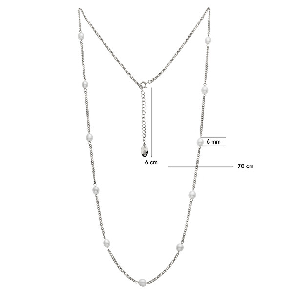 Pôvabný oceľový náhrdelník s perlami Tide Pearl 12243.E