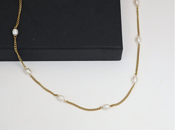 Pôvabný pozlátený náhrdelník s perlami Tide Pearl 12243.EG