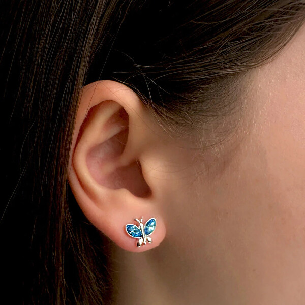 Elegantné motýlie náušnice s kryštálmi Swarovski 40297.AQU.R