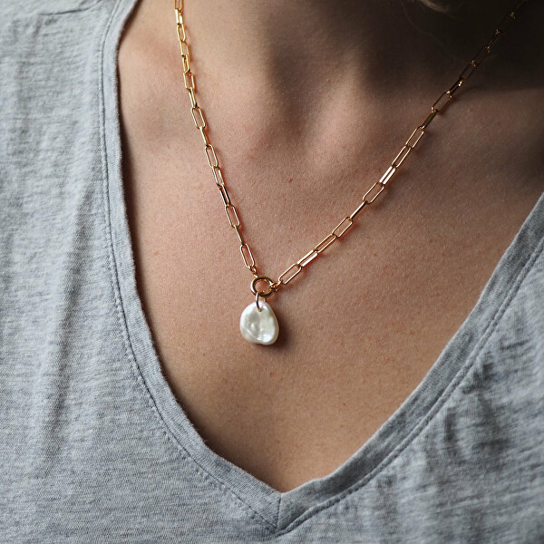 Elegantní pozlacený náhrdelník s pravou perlou Sea Chunky