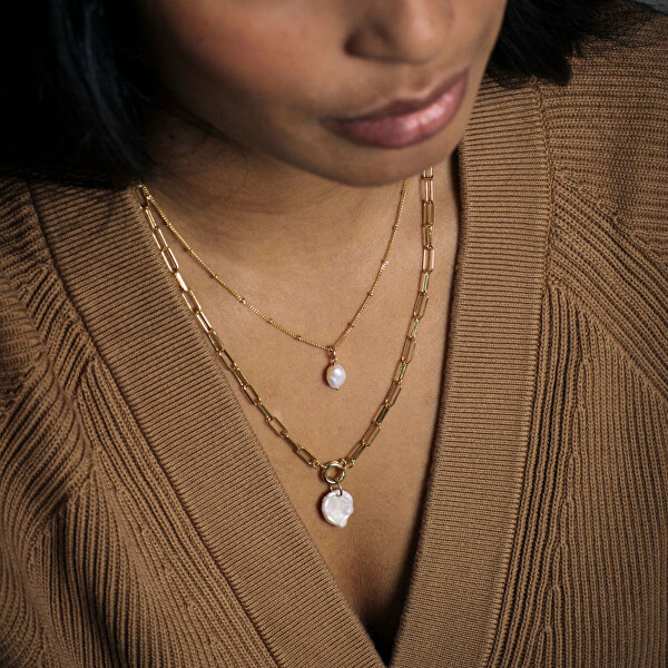 Elegantný pozlátený náhrdelník s pravou perlou Sea Chunky