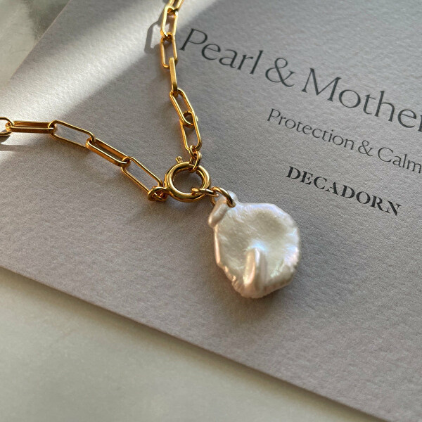 Elegante collana placcata in oro con autentica perla di mare Chunky
