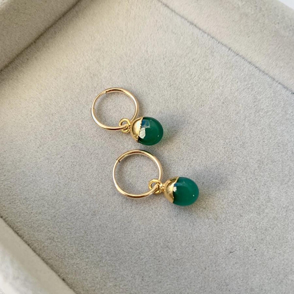 Runde vergoldete Ohrringe mit grünem Achat 2in1