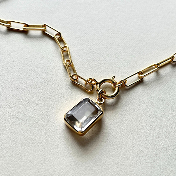Stylový pozlacený náhrdelník s křemenem Chunky