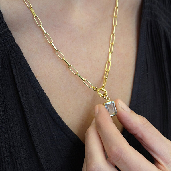 Elegante collana placcata in oro con quarzo Chunky